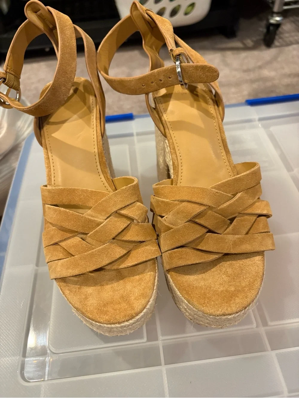*NEVER WORN* Marc Fisher Women's Tan Suede Wedge Sandals with Ankle Strap